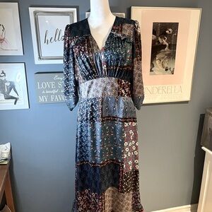 SMYTHE midi dress, patchwork print.